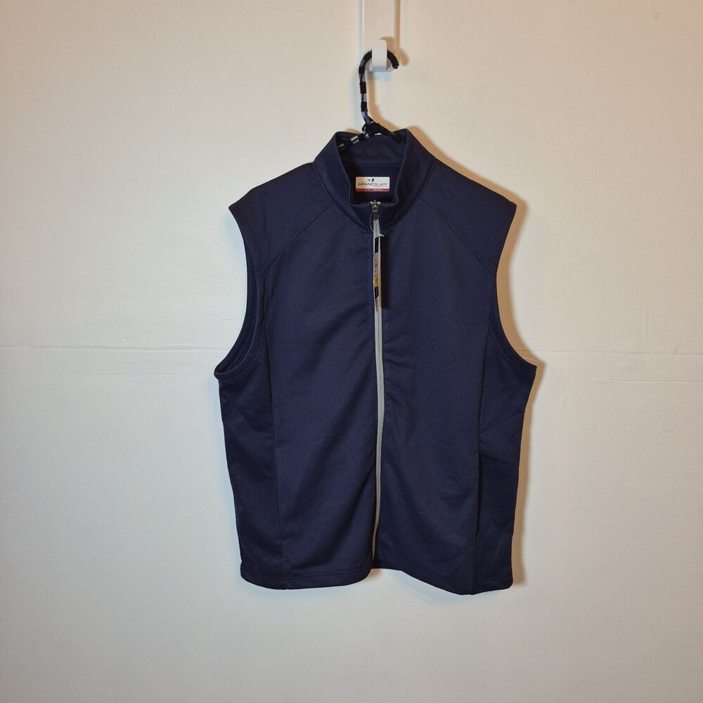 Grand Slam Golf Performance Vest Mens L Blue Textured Stand-Up Collar Full Zip